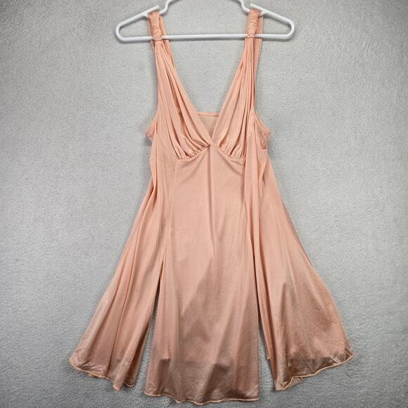 Olivia Lance Other - Olivia Lance Vpink  Satin Nightgown Lingerie Chemise L Slip Sheer 80s 90s Vtg